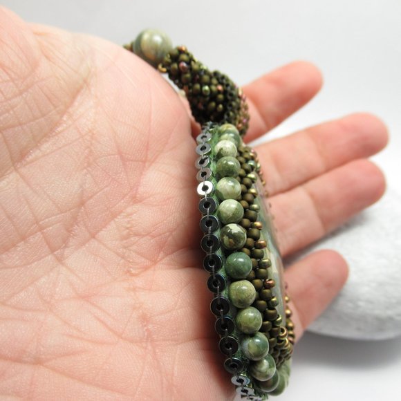 Rhyolite bead embroidered Necklace - Picture 4 of 15